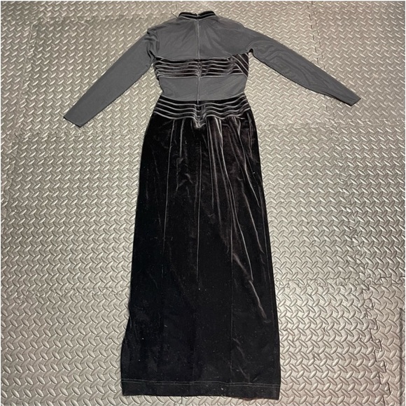 Caché Vintage Gown Dress Maxi Velvet Mesh Illusion Whimsy goth Medium Black - Picture 8 of 10